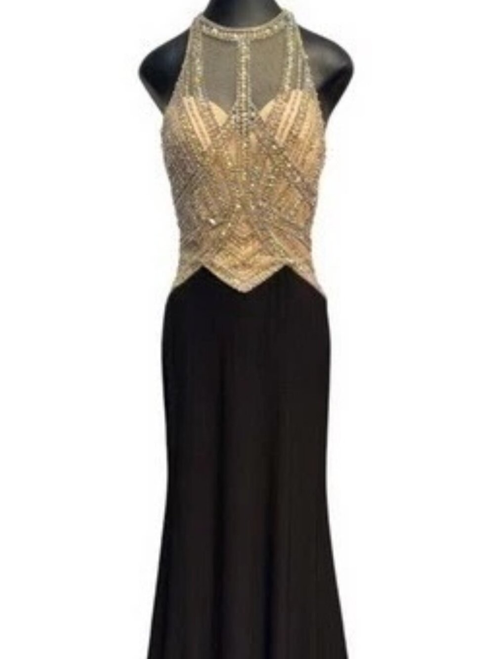Envious Couture Black Multi Embellished Illusion Gown